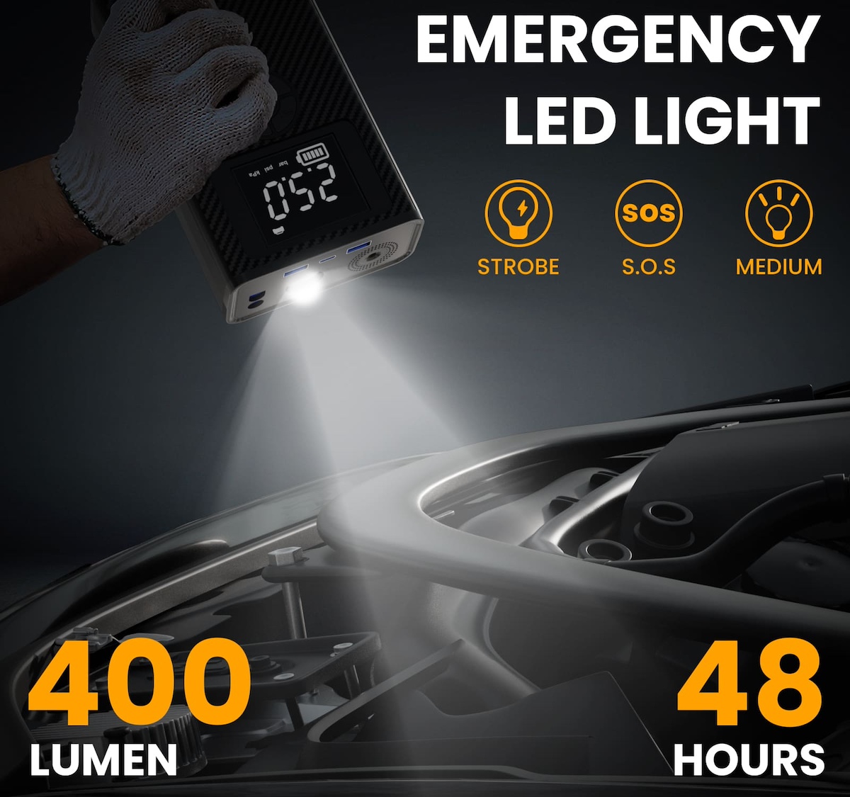 banque d'alimentation d'une capacité de 8000 mAh et démarreur de voiture avec lampe de poche LED