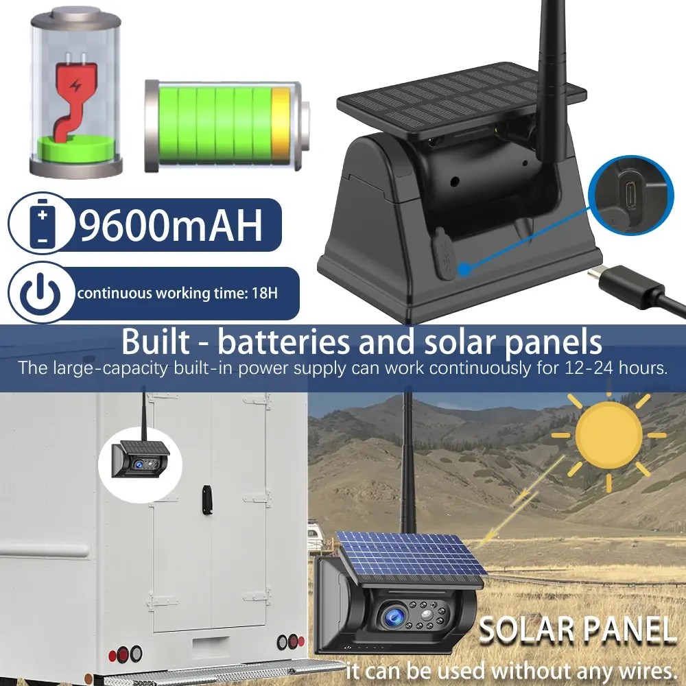 caméra de recul magnétique avec batterie et panneau solaire