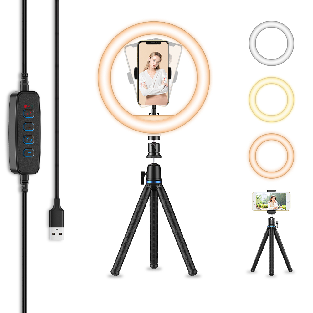 Lumière LED circulaire pour la photographie avec stane pour téléphone