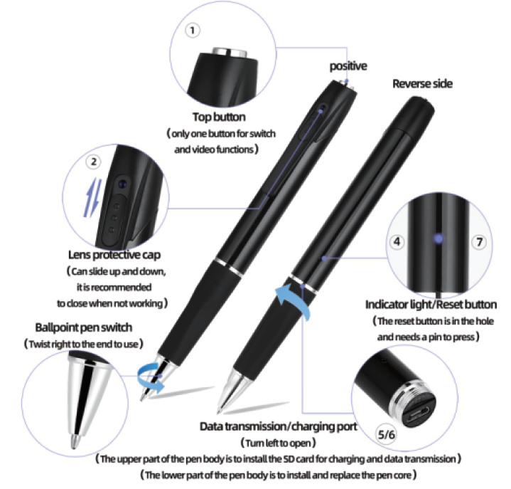 caméra cachée dans le stylo vidéo wifi pour mobile