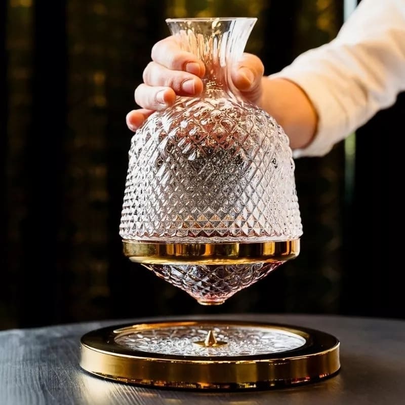 carafe de luxe pour boissons vin rouge, cristal rotatif doré