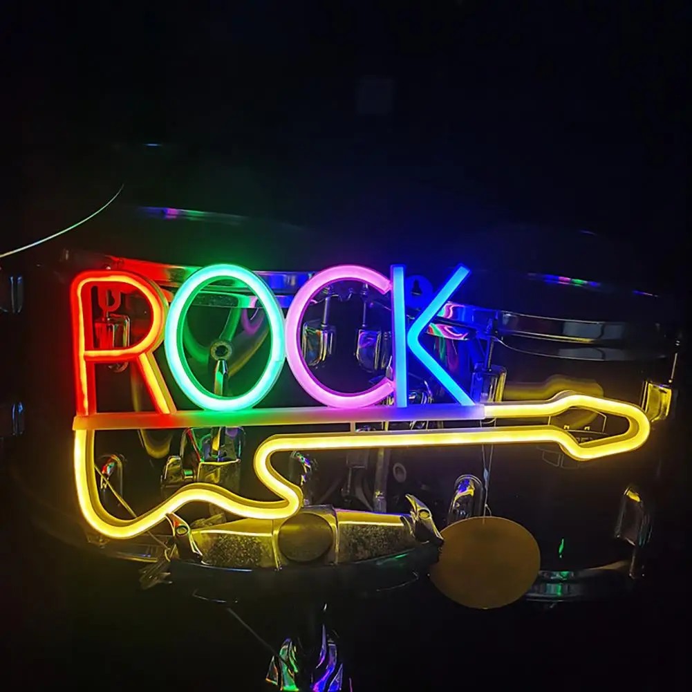 signe de logo au néon à LED lumineuse - guitare rock