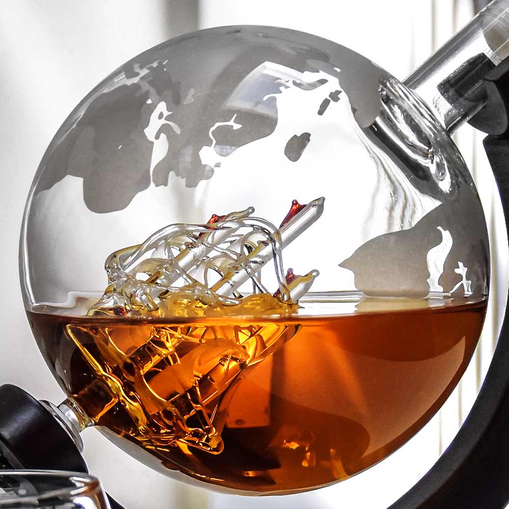 ensemble carafe globe pour boissons whisky rhum bourbon