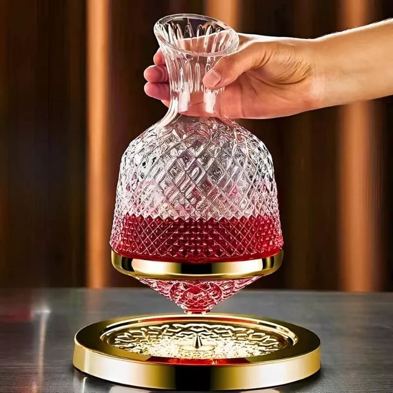 carafe à vin avec support de luxe rotatif en cristal