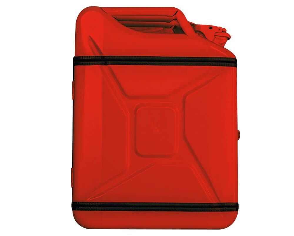 bar à gin en forme de bidon jerrycan rouge