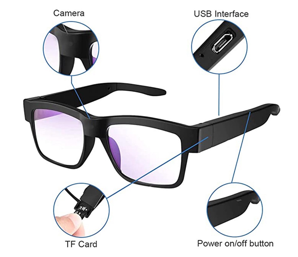 caméra dans des lunettes wifi full hd via smartphone live view