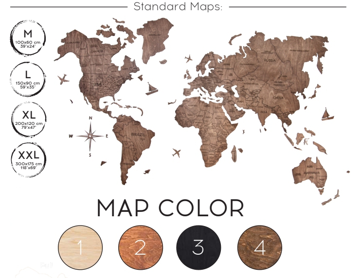 Image murale d'une carte du monde en bois clair