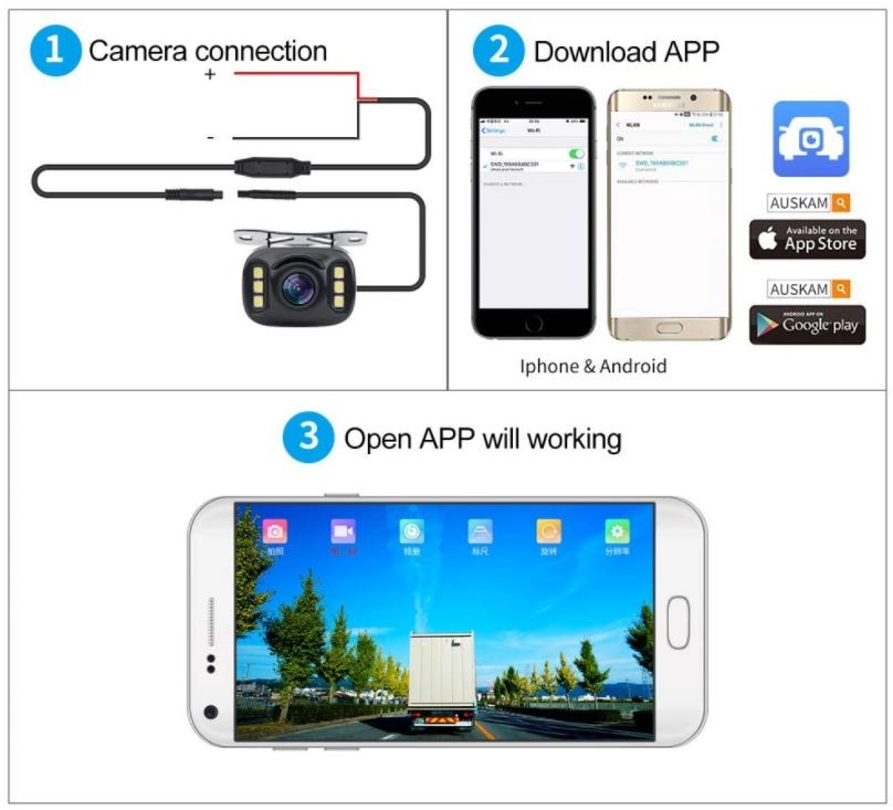 caméra de stationnement sans fil via téléphone portable