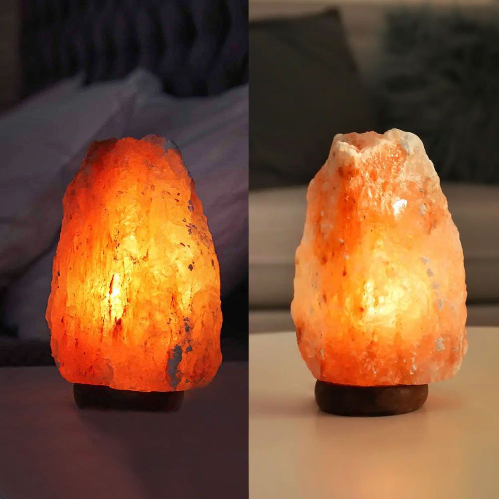 Lampes au sel de l'Himalaya (faites à la main) avec un socle en bois