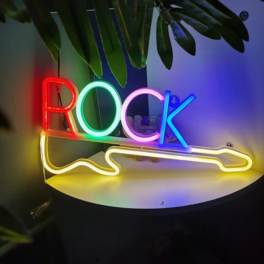 enseigne au néon LED sur le mur - guitare rock