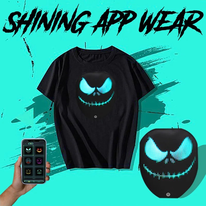 T-shirt LED programmable avec écran pour application mobile smartphone