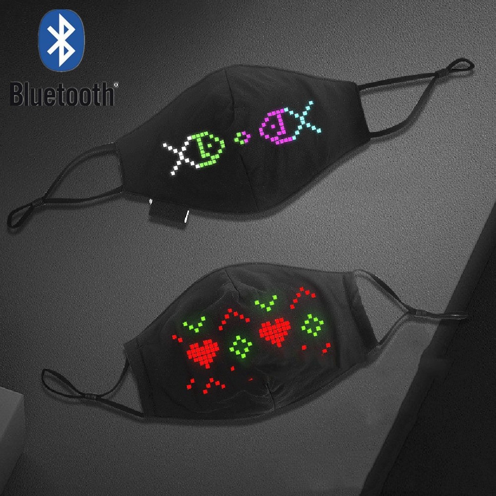 masque led via bluetooth affiche le texte