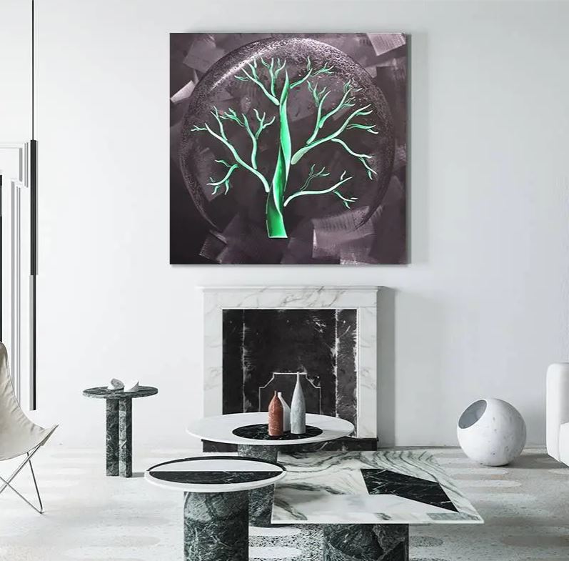 arbre de vie métal peintures argent aluminium pour mur