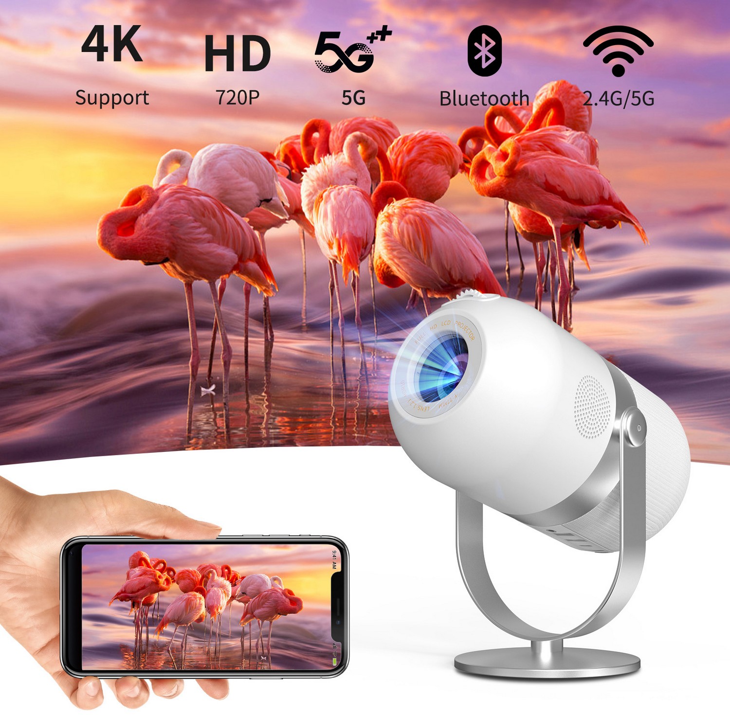 Mini projecteur portable WIFI 4k HD 720P Android 9.0