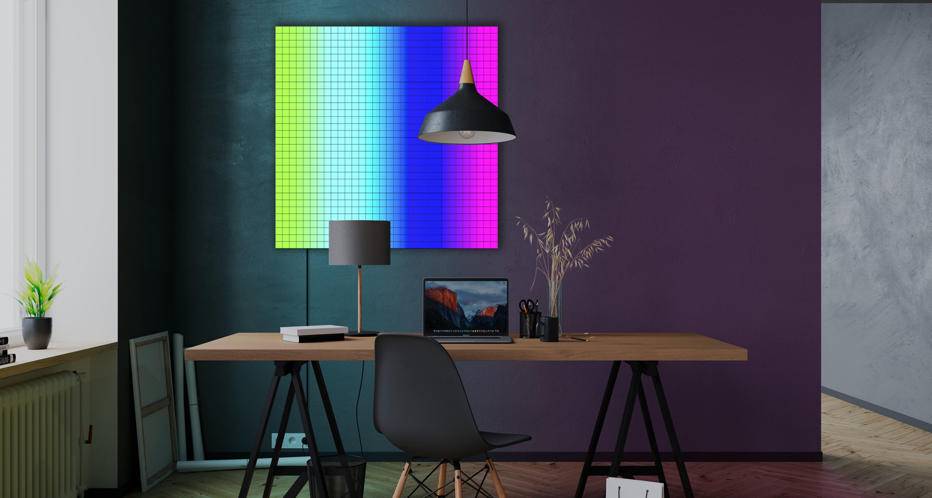 carré led intelligent sur le mur