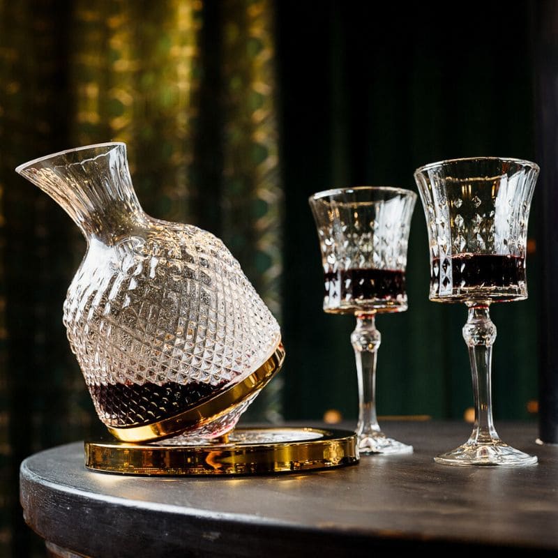 Carafes à vin rotatives de luxe Set verre en cristal + 2 verres pour les amateurs de vin