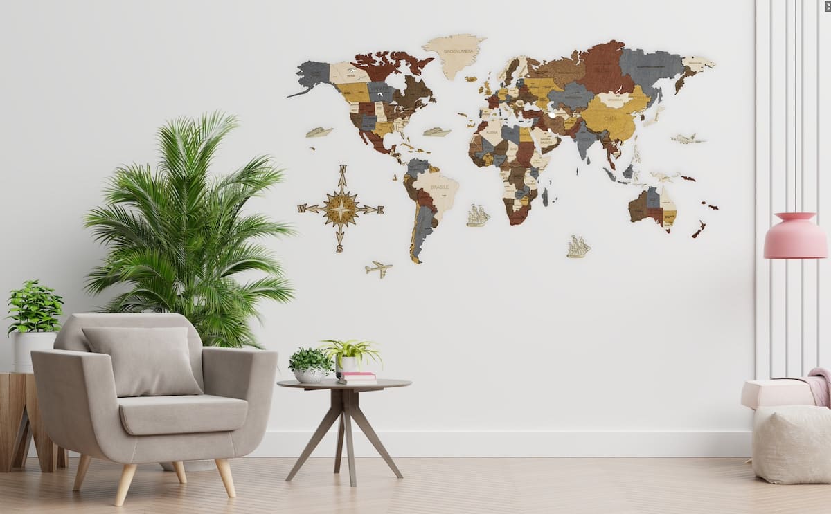 Carte du monde 4D en bois, applique murale de luxe pour enfants, cadeaux pour adultes