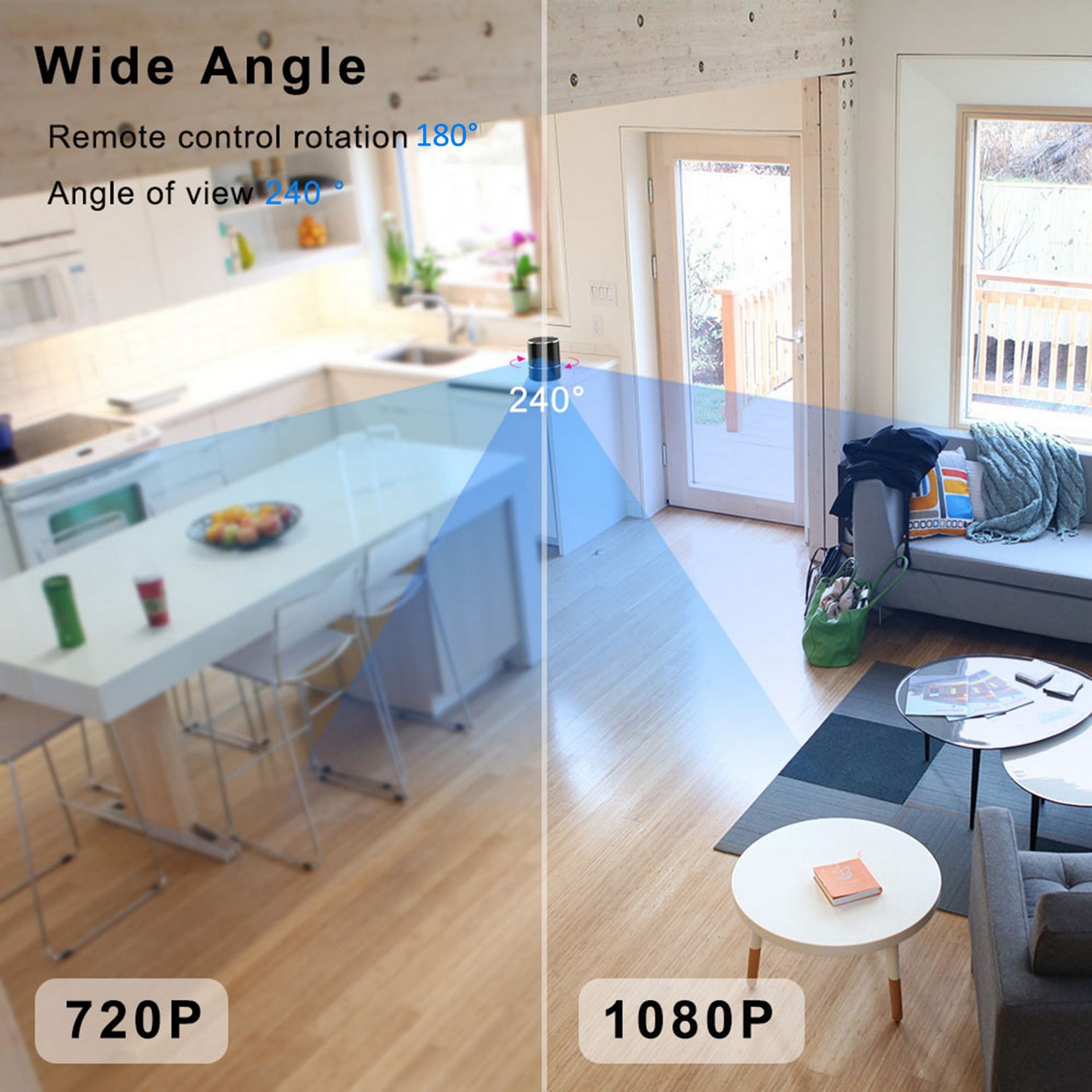 Caméra espion WiFi avec haut-parleur Angle de vision de 240 degrés