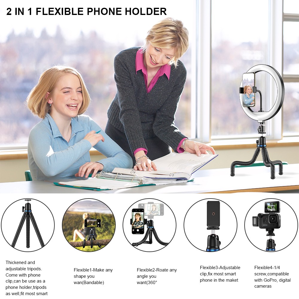 Lampe photo circulaire avec support pour téléphone