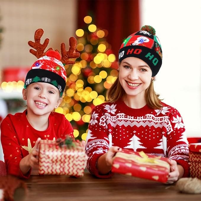 casquette lumineuse pour l'hiver - casquette LED hiver avec un pompon